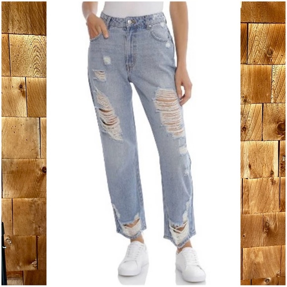 Avec Les Filles Ripped High Waisted Mom Jeans Distressed Straight Leg Size 28 - Picture 4 of 10
